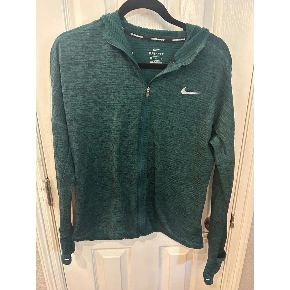 Nike Running Hoodie Teal Dri-FIT Space‎ Dye Full Zip Thumbhole Athletic Jacket